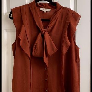 Loft Tie Neck Button Down Blouse